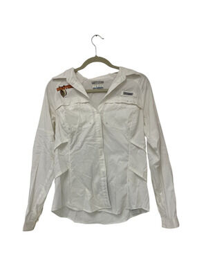 Columbia Womens Small White Long Sleeve Shirt Omni Shield Blood N Guts Polyester